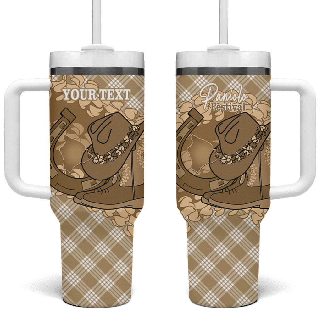 Makue Hawaii Cowboy Palaka Motifs Personalised Tumbler With Handle Paniolo Festival Puakenikeni Lei LT14 One Size: 40 oz Brown - Polynesian Pride