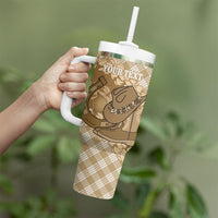 Makue Hawaii Cowboy Palaka Motifs Personalised Tumbler With Handle Paniolo Festival Puakenikeni Lei LT14 - Polynesian Pride