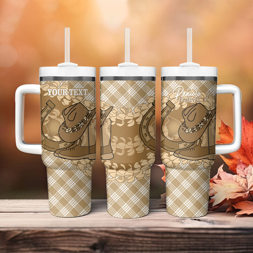 Makue Hawaii Cowboy Palaka Motifs Personalised Tumbler With Handle Paniolo Festival Puakenikeni Lei LT14 - Polynesian Pride