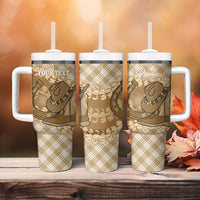 Makue Hawaii Cowboy Palaka Motifs Personalised Tumbler With Handle Paniolo Festival Puakenikeni Lei LT14 - Polynesian Pride