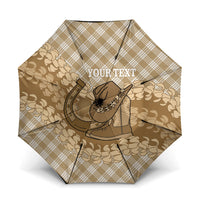 Makue Hawaii Cowboy Palaka Motifs Personalised Umbrella Paniolo Festival Puakenikeni Lei LT14 One Size Folded 11.42 inch Opened Diameter 37.4 inch Brown - Polynesian Pride
