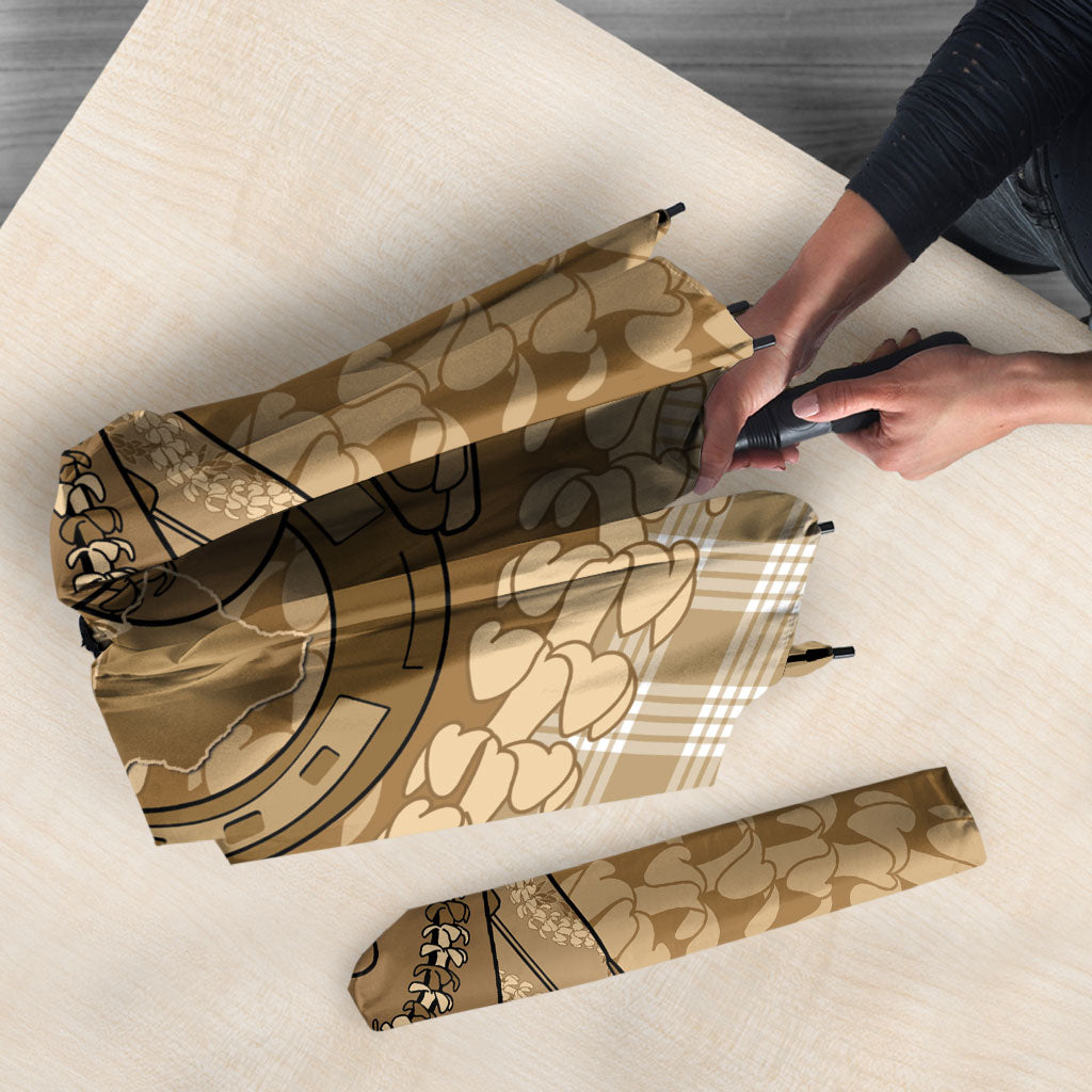 Makue Hawaii Cowboy Palaka Motifs Personalised Umbrella Paniolo Festival Puakenikeni Lei LT14 - Polynesian Pride