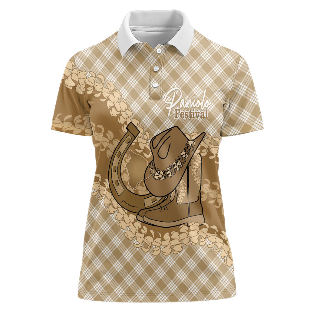 Makue Hawaii Cowboy Palaka Motifs Personalised Women Polo Shirt Paniolo Festival Puakenikeni Lei LT14 Female Brown - Polynesian Pride