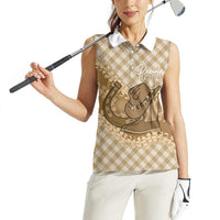 Makue Hawaii Cowboy Palaka Motifs Personalised Women Sleeveless Polo Shirt Paniolo Festival Puakenikeni Lei LT14 - Polynesian Pride
