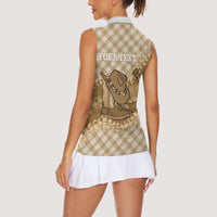 Makue Hawaii Cowboy Palaka Motifs Personalised Women Sleeveless Polo Shirt Paniolo Festival Puakenikeni Lei LT14 - Polynesian Pride