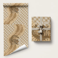 Makue Hawaii Cowboy Palaka Motifs Personalised Wrapping Paper Paniolo Festival Puakenikeni Lei LT14 58" × 23" Brown - Polynesian Pride