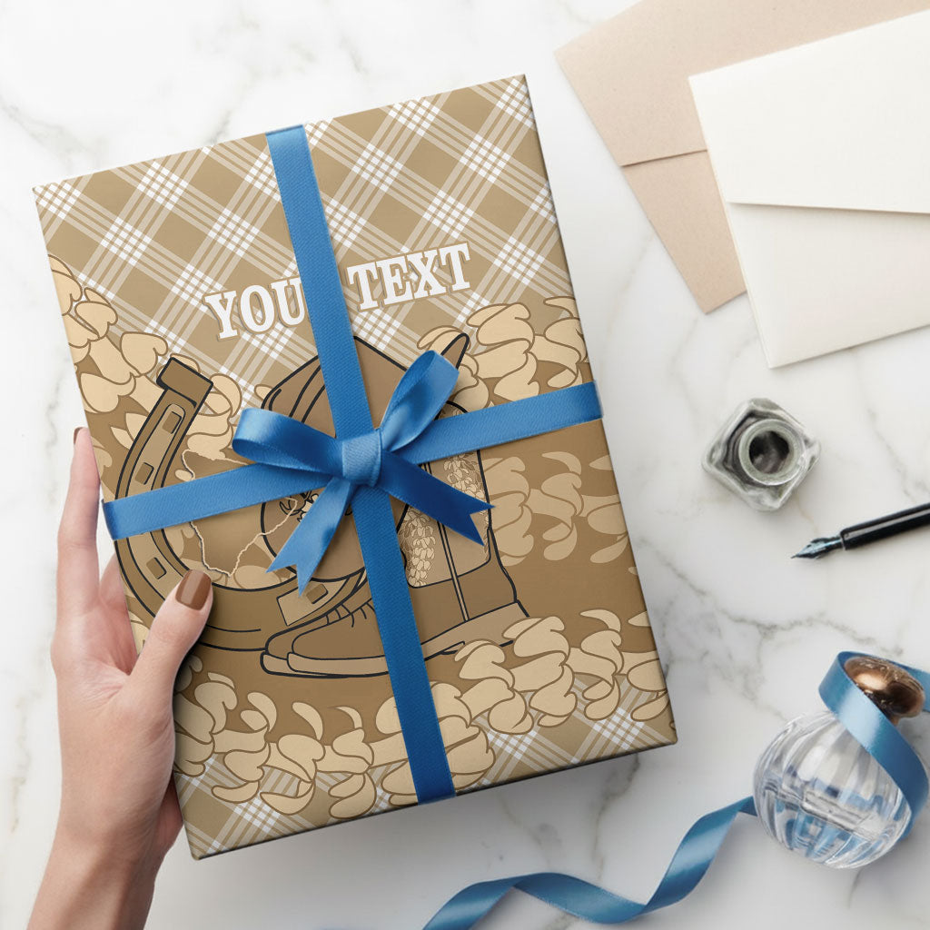 Makue Hawaii Cowboy Palaka Motifs Personalised Wrapping Paper Paniolo Festival Puakenikeni Lei LT14 - Polynesian Pride