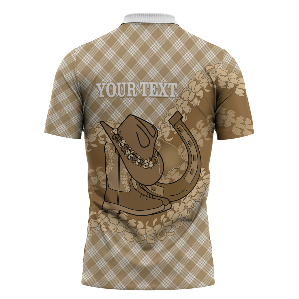 Makue Hawaii Cowboy Palaka Motifs Personalised Zipper Polo Shirt Paniolo Festival Puakenikeni Lei LT14 - Polynesian Pride