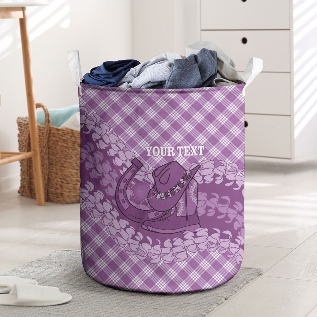Poni Hawaii Cowboy Palaka Motifs Personalised Laundry Basket Paniolo Festival Puakenikeni Lei LT14 Purple - Polynesian Pride