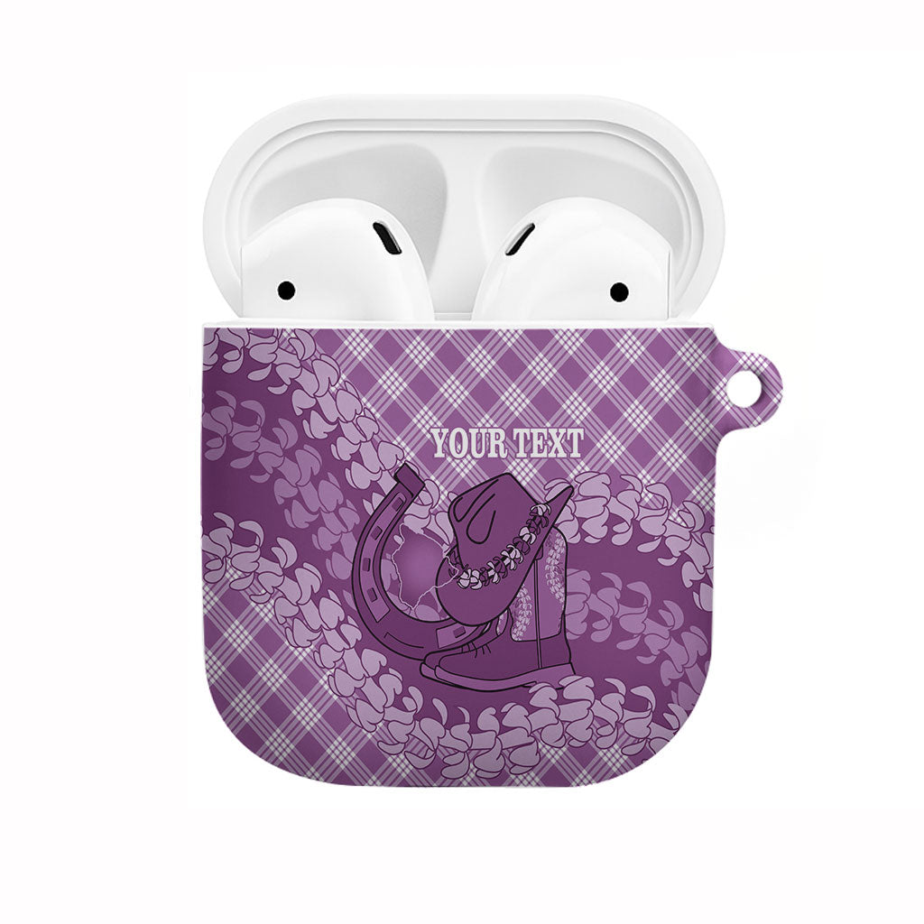 Poni Hawaii Cowboy Palaka Motifs Personalised AirPods Case Paniolo Festival Puakenikeni Lei LT14 Purple - Polynesian Pride