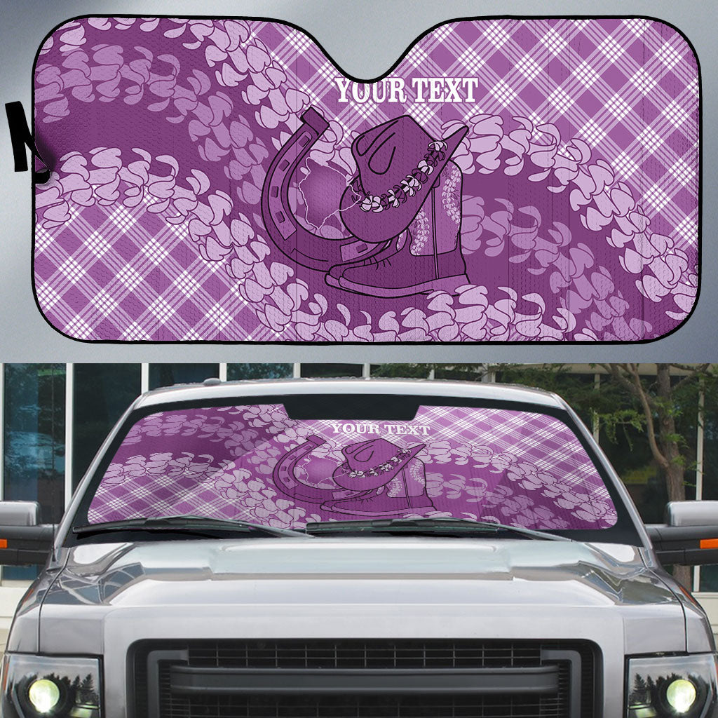 Poni Hawaii Cowboy Palaka Motifs Personalised Auto Sun Shade Paniolo Festival Puakenikeni Lei LT14 Purple - Polynesian Pride
