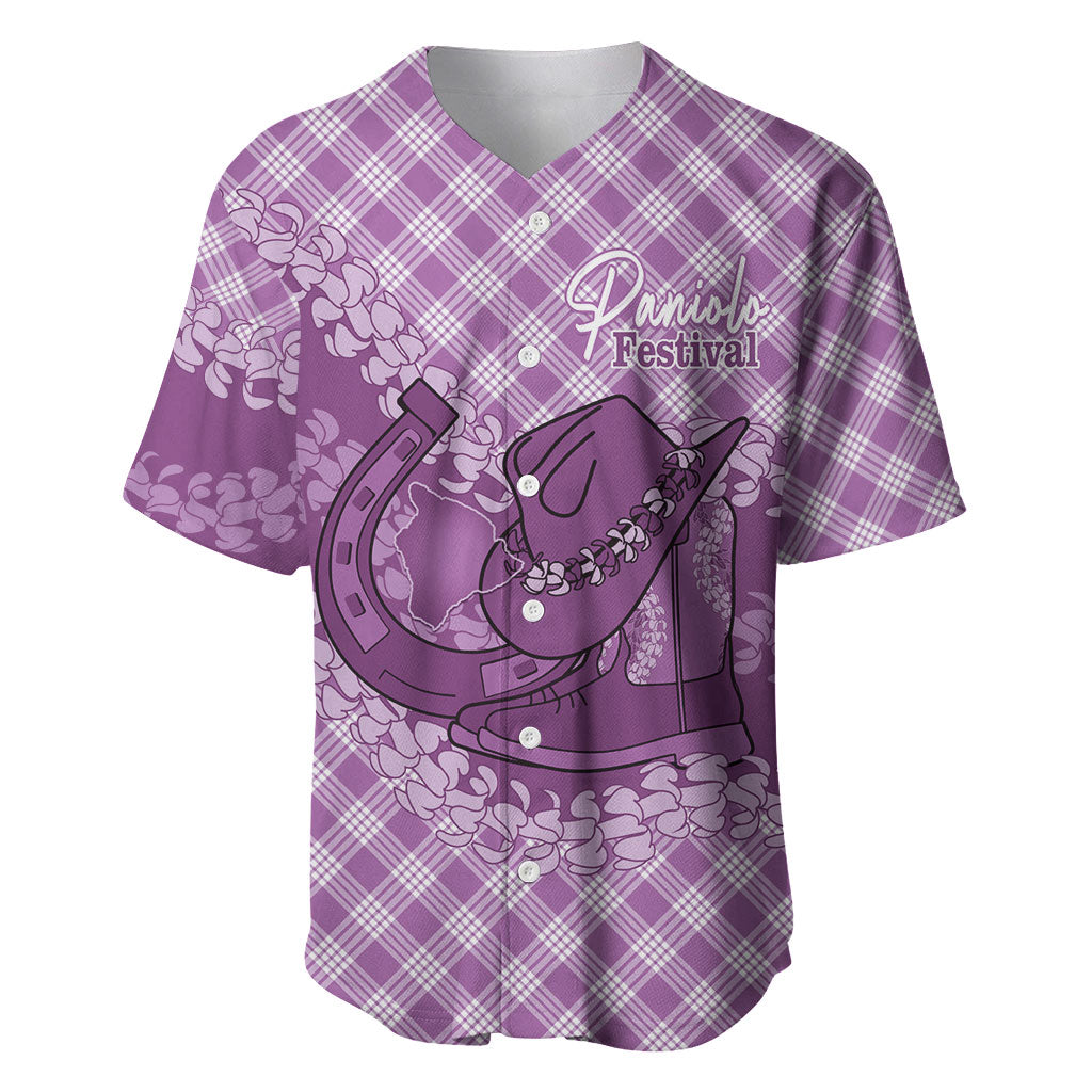 Poni Hawaii Cowboy Palaka Motifs Personalised Baseball Jersey Paniolo Festival Puakenikeni Lei LT14 Purple - Polynesian Pride