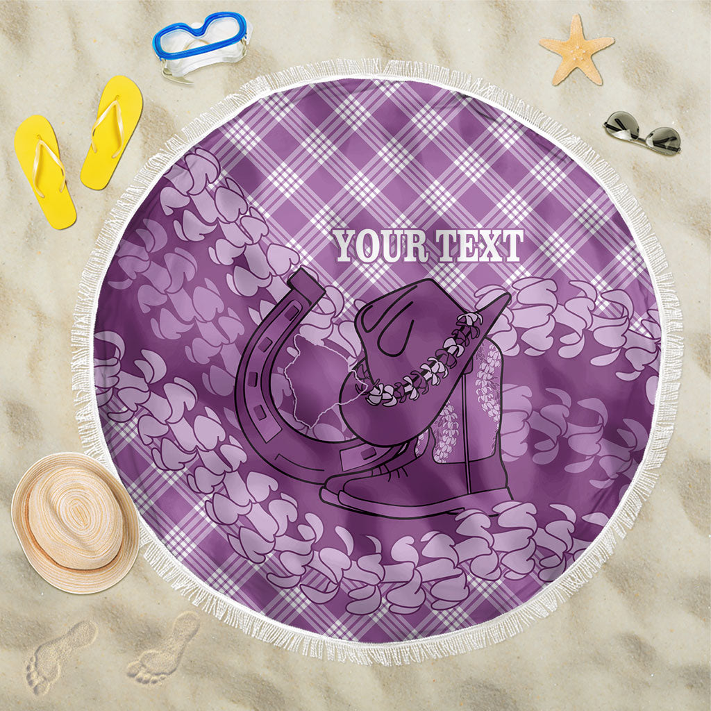 Poni Hawaii Cowboy Palaka Motifs Personalised Beach Blanket Paniolo Festival Puakenikeni Lei LT14 One Size 150cm Purple - Polynesian Pride