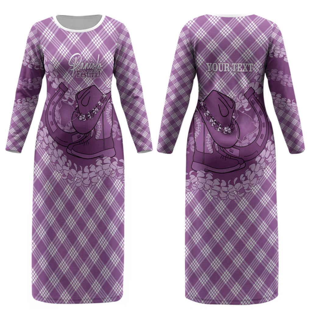 Poni Hawaii Cowboy Palaka Motifs Personalised Couples Matching Long Sleeve Bodycon Dress and Long Sleeve Button Shirt Paniolo Festival Puakenikeni Lei LT14 - Polynesian Pride