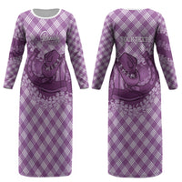 Poni Hawaii Cowboy Palaka Motifs Personalised Couples Matching Long Sleeve Bodycon Dress and Long Sleeve Button Shirt Paniolo Festival Puakenikeni Lei LT14 - Polynesian Pride
