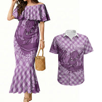 Poni Hawaii Cowboy Palaka Motifs Personalised Couples Matching Mermaid Dress and Hawaiian Shirt Paniolo Festival Puakenikeni Lei LT14 Purple - Polynesian Pride