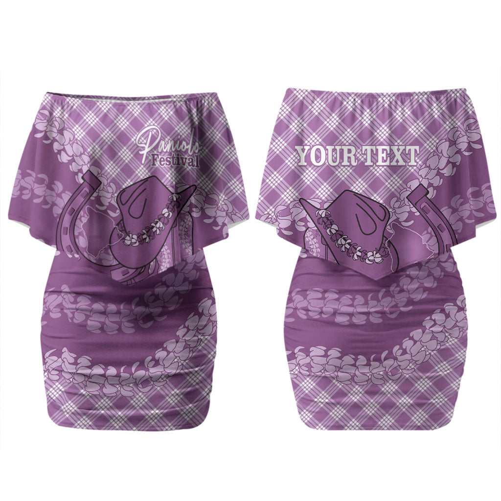 Poni Hawaii Cowboy Palaka Motifs Personalised Couples Matching Off Shoulder Short Dress and Long Sleeve Button Shirt Paniolo Festival Puakenikeni Lei LT14 - Polynesian Pride