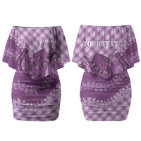 Poni Hawaii Cowboy Palaka Motifs Personalised Couples Matching Off Shoulder Short Dress and Long Sleeve Button Shirt Paniolo Festival Puakenikeni Lei LT14 - Polynesian Pride