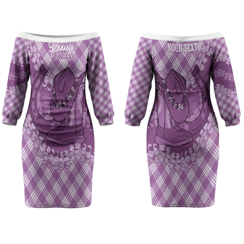 Poni Hawaii Cowboy Palaka Motifs Personalised Couples Matching Off The Shoulder Long Sleeve Dress and Hawaiian Shirt Paniolo Festival Puakenikeni Lei LT14 - Polynesian Pride