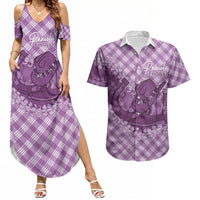 Poni Hawaii Cowboy Palaka Motifs Personalised Couples Matching Summer Maxi Dress and Hawaiian Shirt Paniolo Festival Puakenikeni Lei LT14 Purple - Polynesian Pride