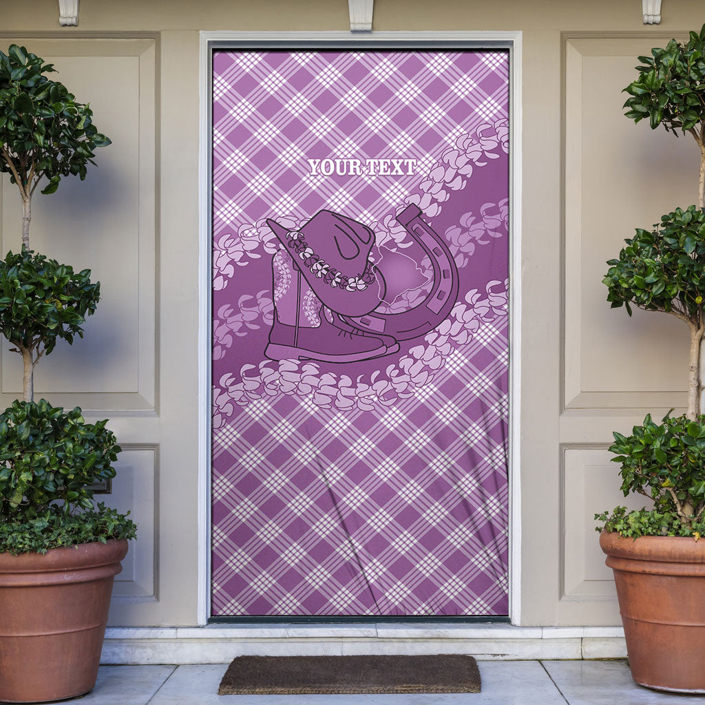 Poni Hawaii Cowboy Palaka Motifs Personalised Door Cover Paniolo Festival Puakenikeni Lei LT14 Purple - Polynesian Pride