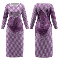 Poni Hawaii Cowboy Palaka Motifs Personalised Family Matching Long Sleeve Bodycon Dress and Hawaiian Shirt Paniolo Festival Puakenikeni Lei LT14 Mom's Dress Purple - Polynesian Pride