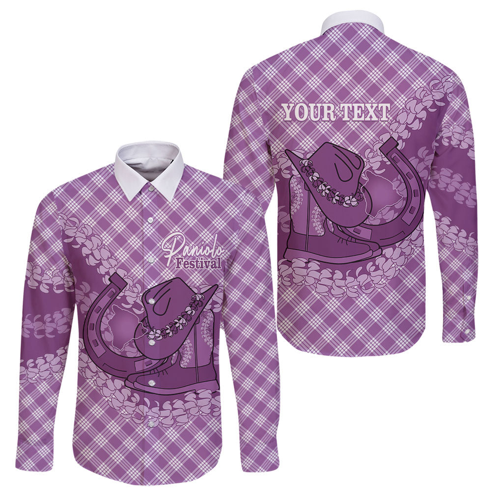 Poni Hawaii Cowboy Palaka Motifs Personalised Family Matching Long Sleeve Bodycon Dress and Hawaiian Shirt Paniolo Festival Puakenikeni Lei LT14 Dad's Shirt - Long Sleeve Purple - Polynesian Pride