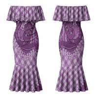 Poni Hawaii Cowboy Palaka Motifs Personalised Family Matching Mermaid Dress and Hawaiian Shirt Paniolo Festival Puakenikeni Lei LT14 Mom's Dress Purple - Polynesian Pride