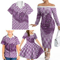 Poni Hawaii Cowboy Palaka Motifs Personalised Family Matching Off The Shoulder Long Sleeve Dress and Hawaiian Shirt Paniolo Festival Puakenikeni Lei LT14 - Polynesian Pride