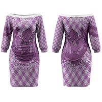 Poni Hawaii Cowboy Palaka Motifs Personalised Family Matching Off The Shoulder Long Sleeve Dress and Hawaiian Shirt Paniolo Festival Puakenikeni Lei LT14 Mom's Dress Purple - Polynesian Pride