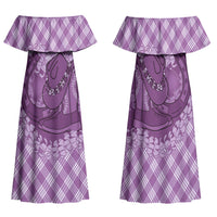 Poni Hawaii Cowboy Palaka Motifs Personalised Family Matching Off Shoulder Maxi Dress and Hawaiian Shirt Paniolo Festival Puakenikeni Lei LT14 Mom's Dress Purple - Polynesian Pride