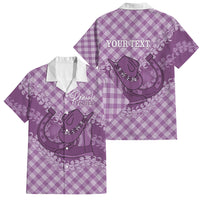 Poni Hawaii Cowboy Palaka Motifs Personalised Family Matching Off Shoulder Maxi Dress and Hawaiian Shirt Paniolo Festival Puakenikeni Lei LT14 Dad's Shirt - Short Sleeve Purple - Polynesian Pride