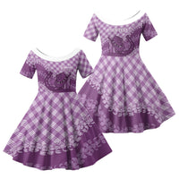 Poni Hawaii Cowboy Palaka Motifs Personalised Family Matching Off Shoulder Maxi Dress and Hawaiian Shirt Paniolo Festival Puakenikeni Lei LT14 Daughter's Dress Purple - Polynesian Pride
