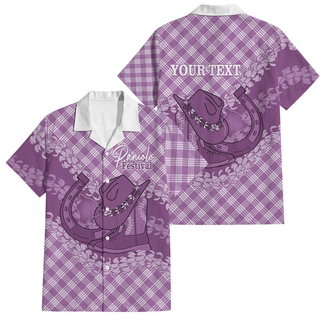 Poni Hawaii Cowboy Palaka Motifs Personalised Family Matching Off Shoulder Short Dress and Hawaiian Shirt Paniolo Festival Puakenikeni Lei LT14 Dad's Shirt - Short Sleeve Purple - Polynesian Pride