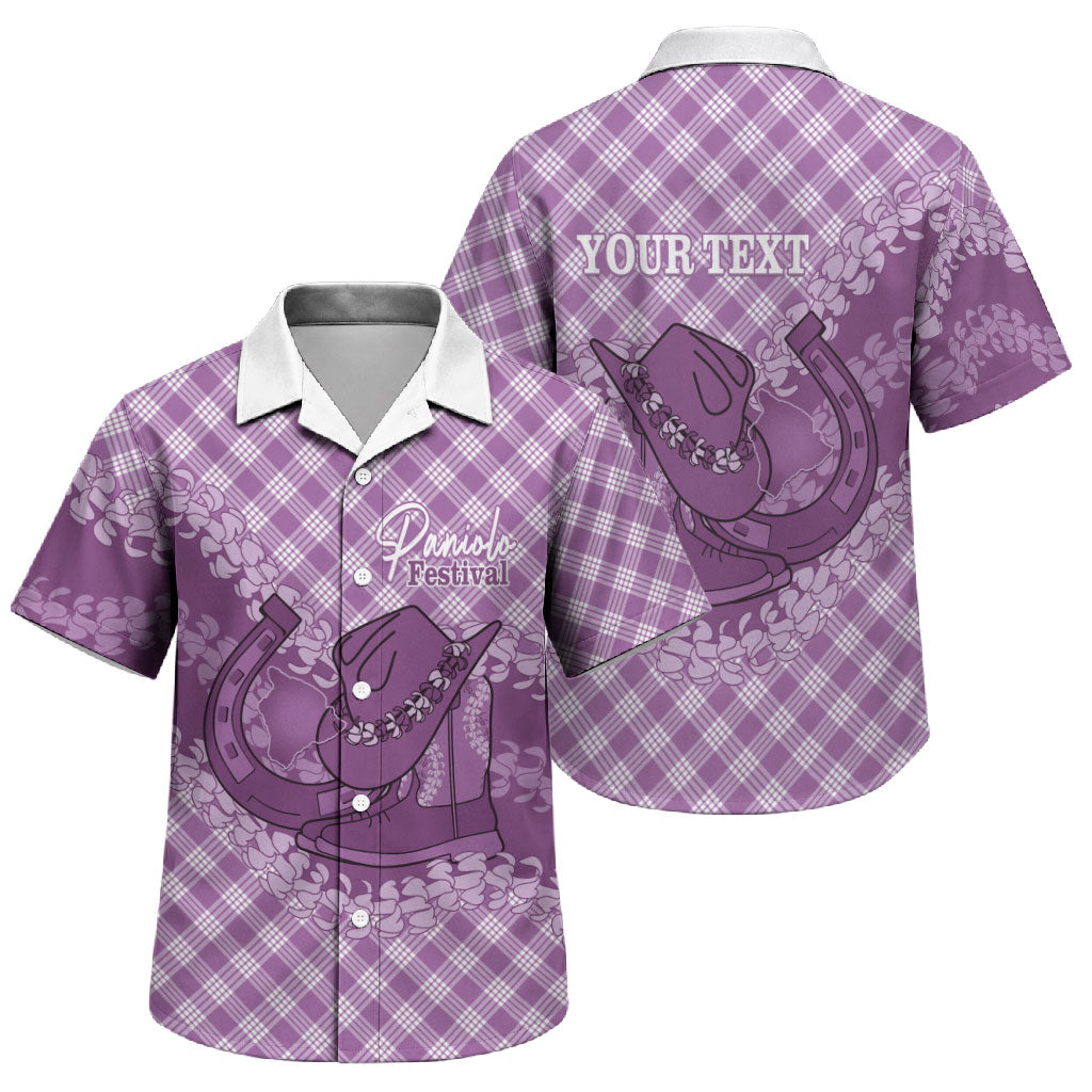 Poni Hawaii Cowboy Palaka Motifs Personalised Family Matching Puletasi and Hawaiian Shirt Paniolo Festival Puakenikeni Lei LT14 Son's Shirt Purple - Polynesian Pride