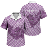 Poni Hawaii Cowboy Palaka Motifs Personalised Family Matching Puletasi and Hawaiian Shirt Paniolo Festival Puakenikeni Lei LT14 Son's Shirt Purple - Polynesian Pride