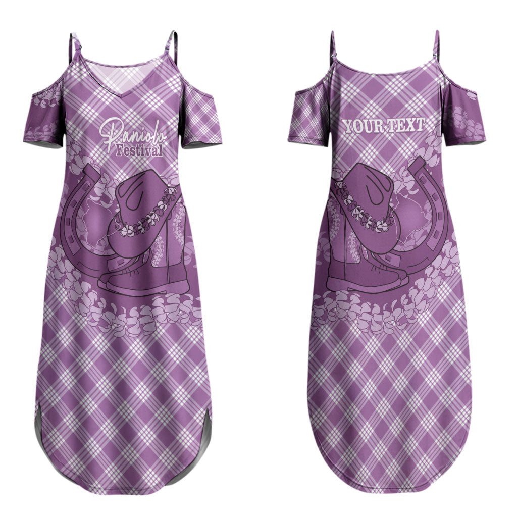 Poni Hawaii Cowboy Palaka Motifs Personalised Family Matching Summer Maxi Dress and Hawaiian Shirt Paniolo Festival Puakenikeni Lei LT14 Mom's Dress Purple - Polynesian Pride
