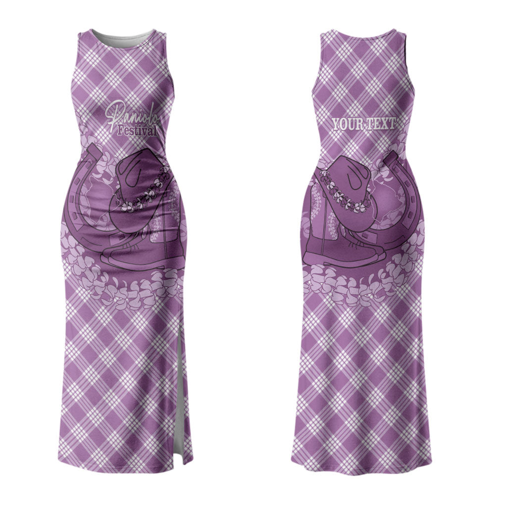 Poni Hawaii Cowboy Palaka Motifs Personalised Family Matching Tank Maxi Dress and Hawaiian Shirt Paniolo Festival Puakenikeni Lei LT14 Mom's Dress Purple - Polynesian Pride