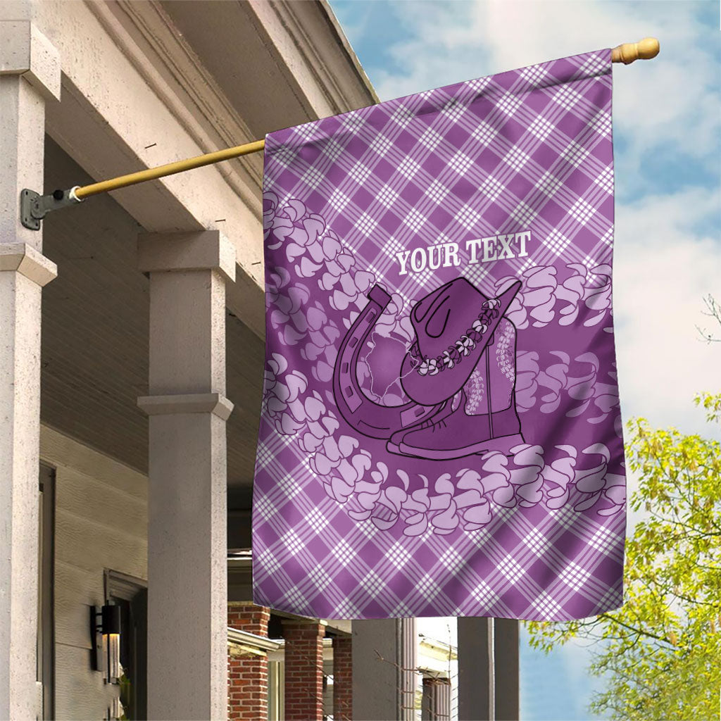 Poni Hawaii Cowboy Palaka Motifs Personalised Garden Flag Paniolo Festival Puakenikeni Lei LT14 House Flag Purple - Polynesian Pride