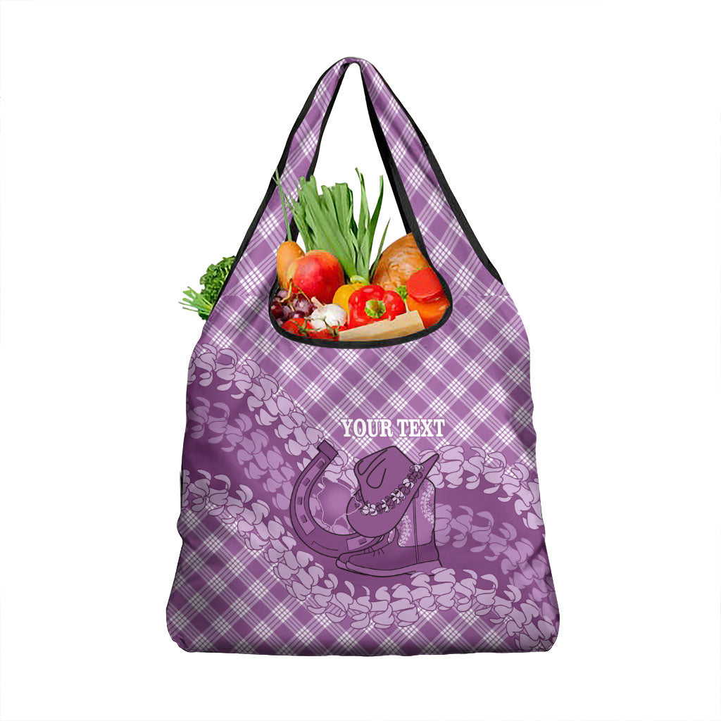 Poni Hawaii Cowboy Palaka Motifs Personalised Grocery Bag Paniolo Festival Puakenikeni Lei LT14 1-pack One Size Purple - Polynesian Pride