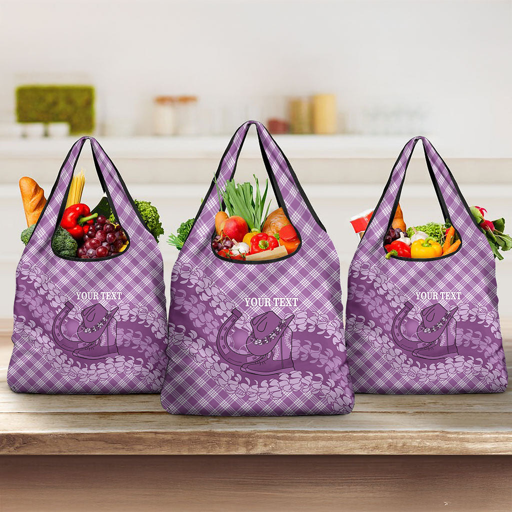 Poni Hawaii Cowboy Palaka Motifs Personalised Grocery Bag Paniolo Festival Puakenikeni Lei LT14 3-pack One Size Purple - Polynesian Pride