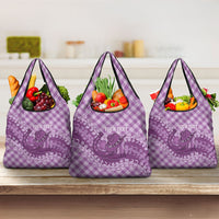 Poni Hawaii Cowboy Palaka Motifs Personalised Grocery Bag Paniolo Festival Puakenikeni Lei LT14 3-pack One Size Purple - Polynesian Pride