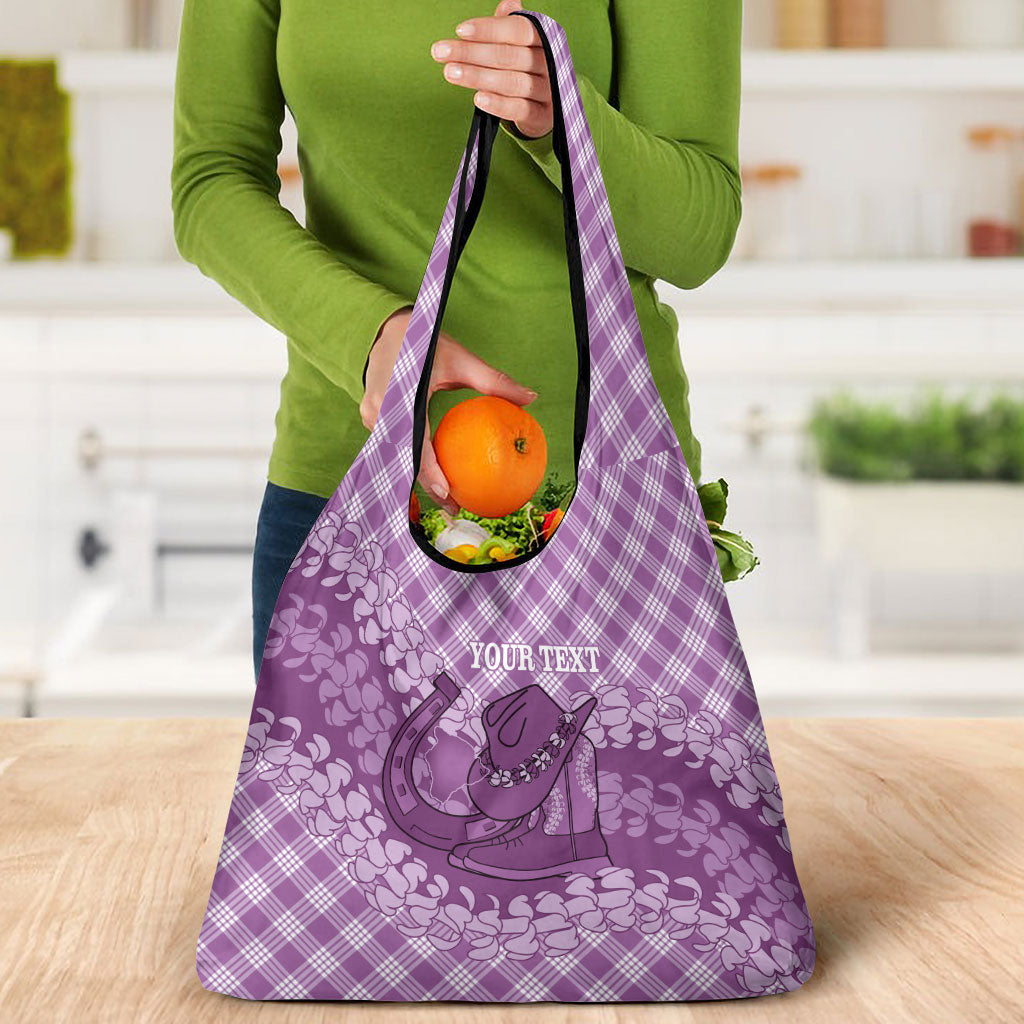 Poni Hawaii Cowboy Palaka Motifs Personalised Grocery Bag Paniolo Festival Puakenikeni Lei LT14 - Polynesian Pride