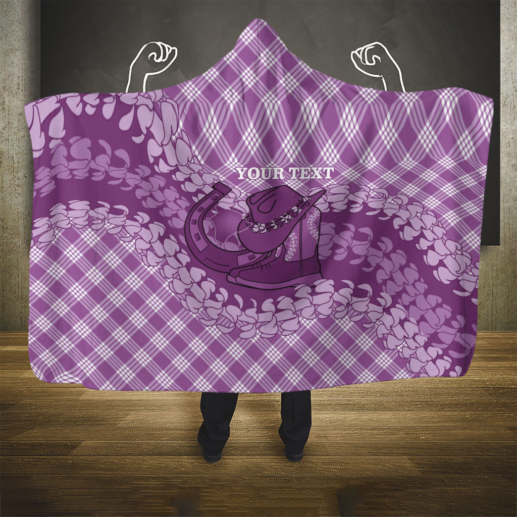 Poni Hawaii Cowboy Palaka Motifs Personalised Hooded Blanket Paniolo Festival Puakenikeni Lei LT14 - Polynesian Pride