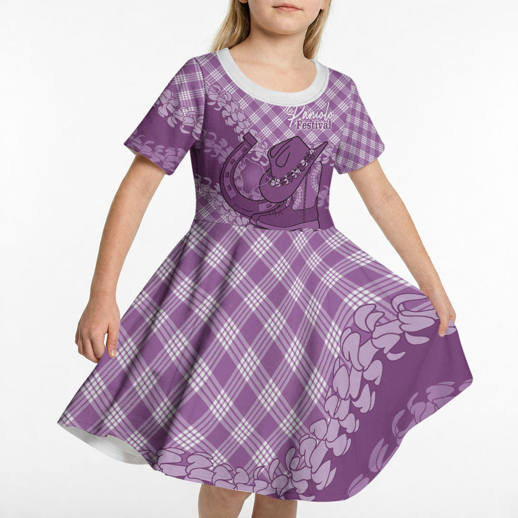 Poni Hawaii Cowboy Palaka Motifs Personalised Kid Short Sleeve Dress Paniolo Festival Puakenikeni Lei LT14 - Polynesian Pride
