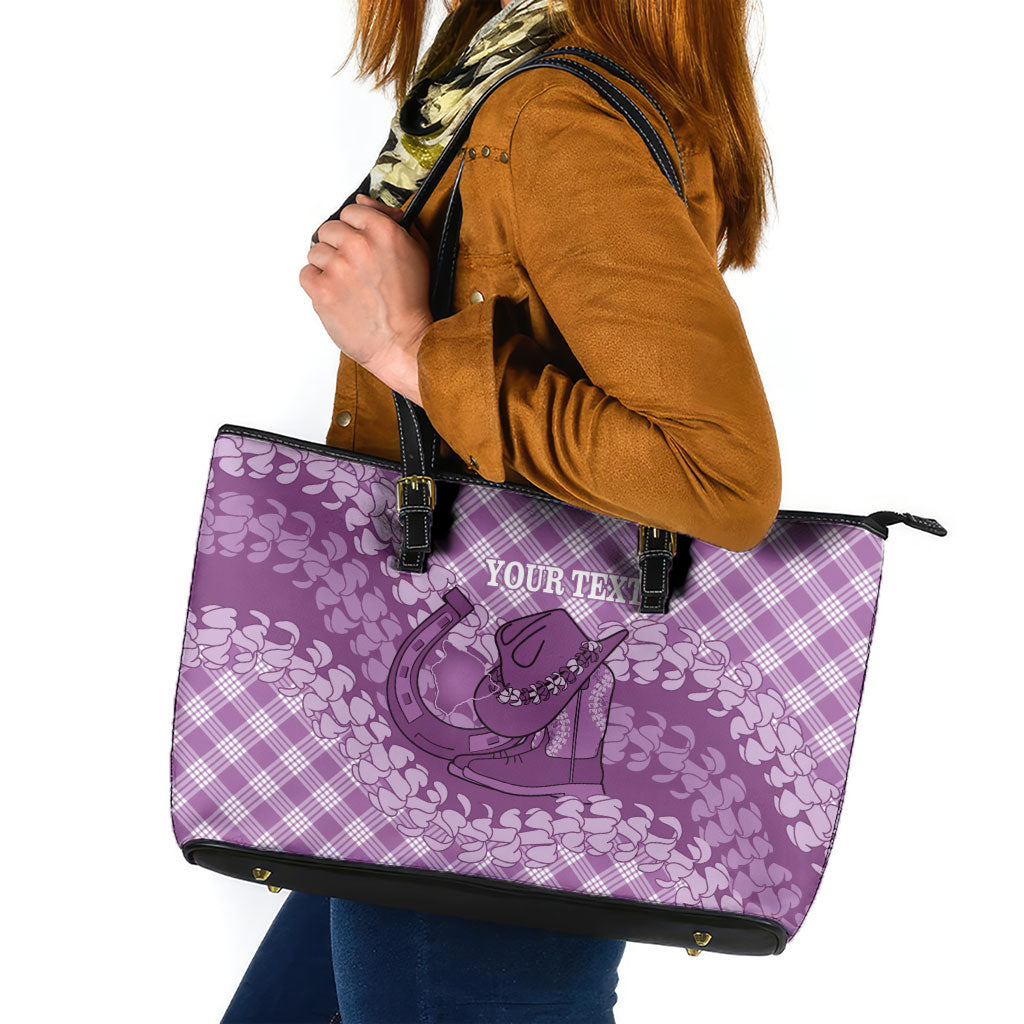 Poni Hawaii Cowboy Palaka Motifs Personalised Leather Tote Bag Paniolo Festival Puakenikeni Lei LT14 Purple - Polynesian Pride