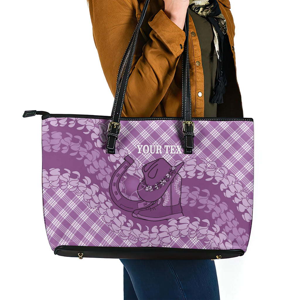 Poni Hawaii Cowboy Palaka Motifs Personalised Leather Tote Bag Paniolo Festival Puakenikeni Lei LT14 - Polynesian Pride