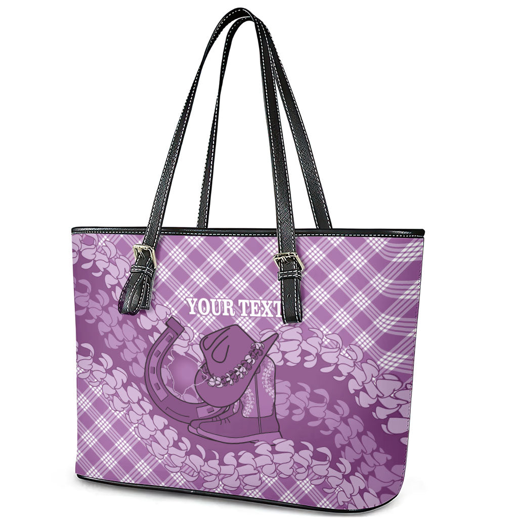 Poni Hawaii Cowboy Palaka Motifs Personalised Leather Tote Bag Paniolo Festival Puakenikeni Lei LT14 - Polynesian Pride