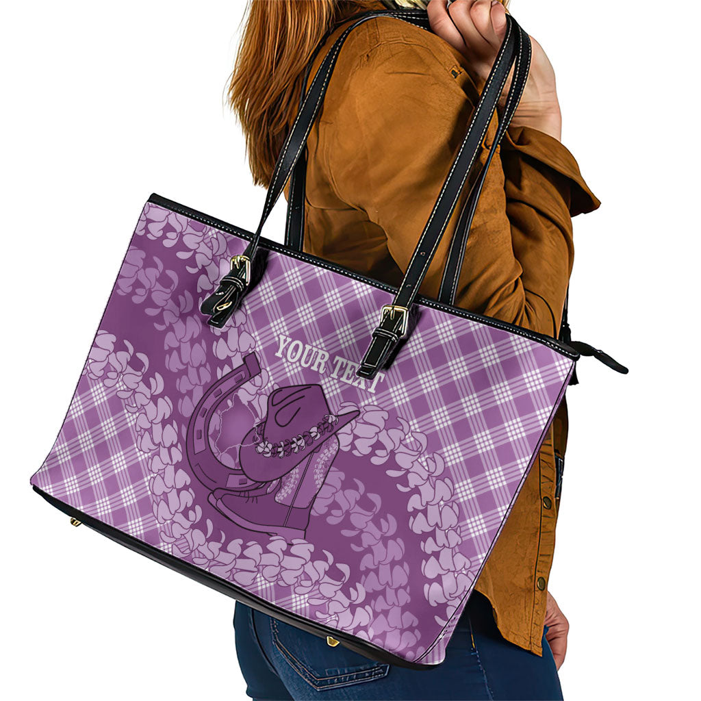 Poni Hawaii Cowboy Palaka Motifs Personalised Leather Tote Bag Paniolo Festival Puakenikeni Lei LT14 - Polynesian Pride