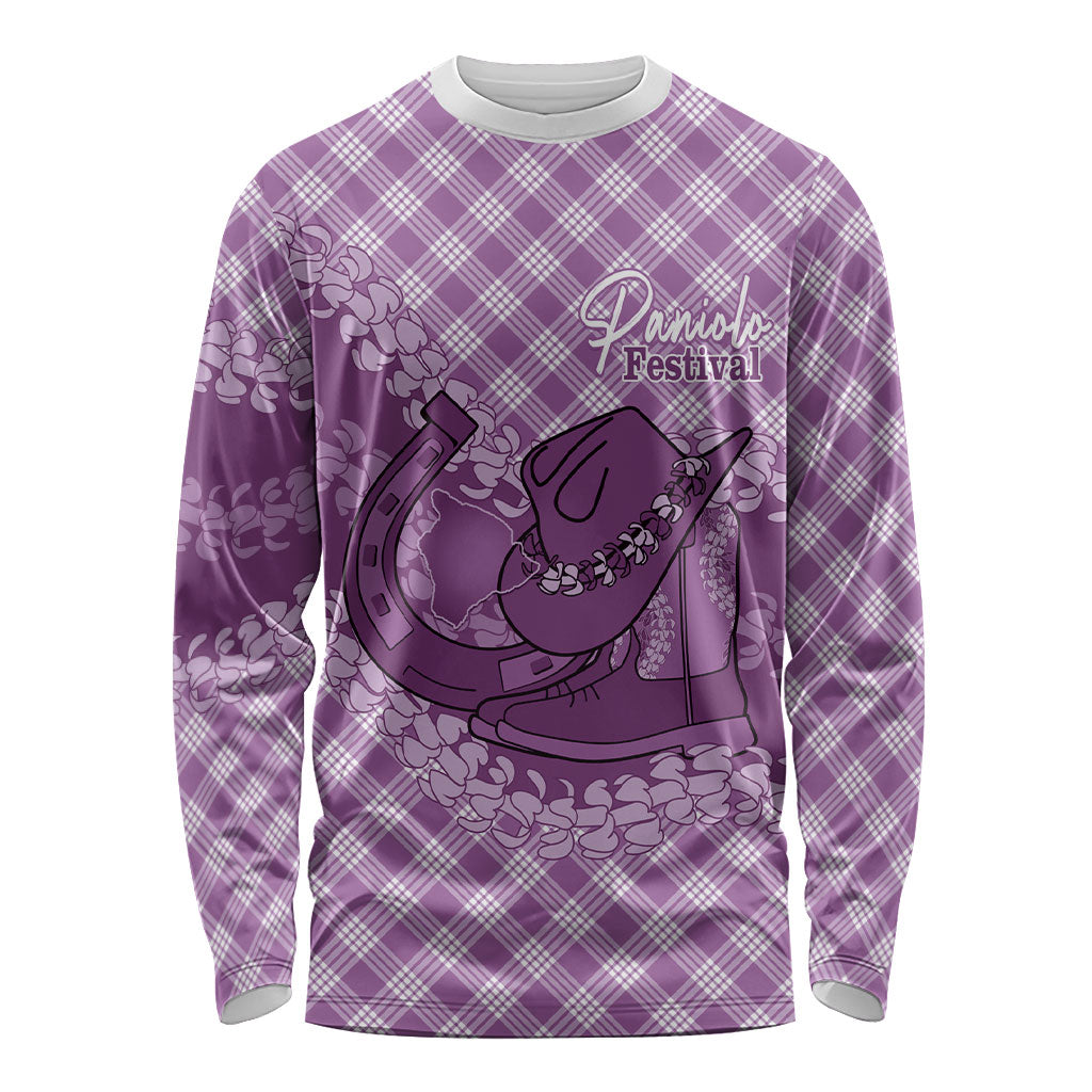 Poni Hawaii Cowboy Palaka Motifs Personalised Long Sleeve Shirt Paniolo Festival Puakenikeni Lei LT14 Unisex Purple - Polynesian Pride